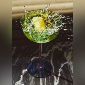 Brand New Anthropologie Set of 4 Javi Pink and Green Coupe Glasses, NWT